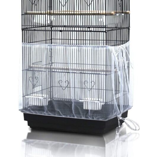 Universal birdcage cover with seed-proof mesh - Parrot cage skirt - White (Cage not included)