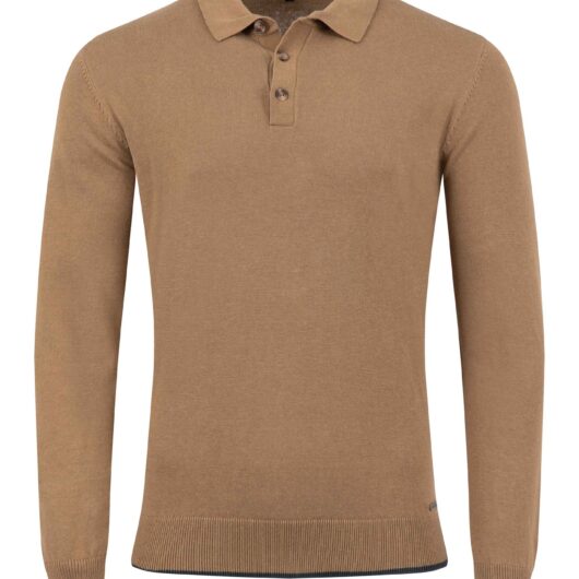 Weird Fish Alden Long Sleeve Knitted Polo Mocha Size L