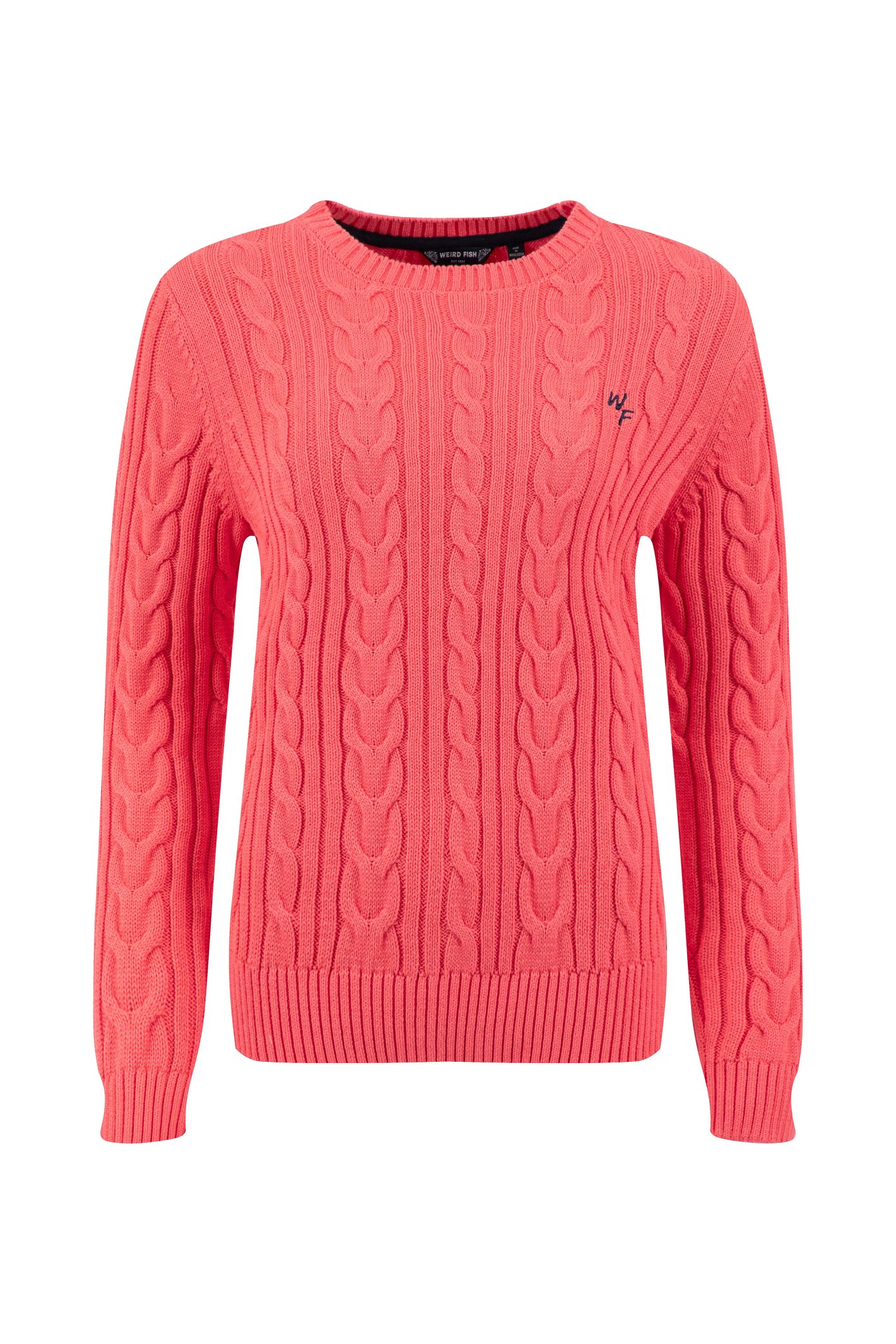 Weird Fish Amberise Crew Neck Cable Knit Jumper Flamingo Size 12