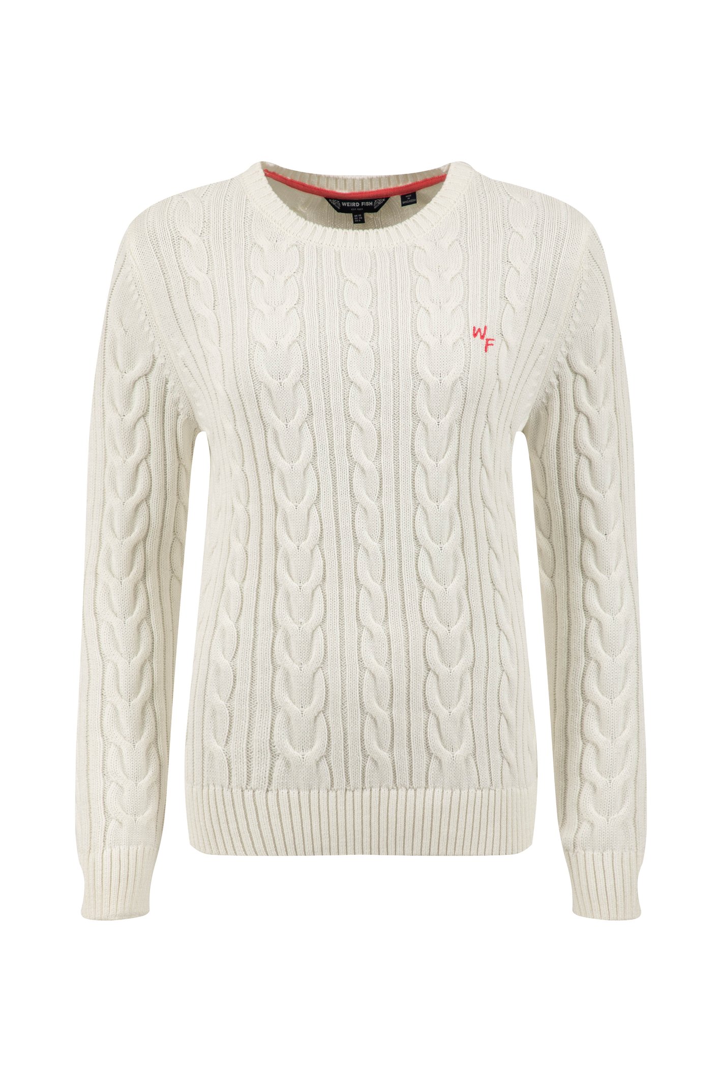 Weird Fish Amberise Crew Neck Cable Knit Jumper Light Cream Size 18
