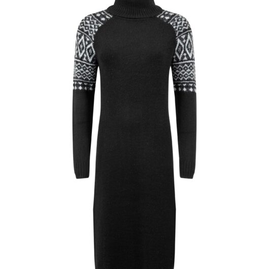 Weird Fish Ezzie Fair Isle Roll Neck Knitted Dress Black Size 14