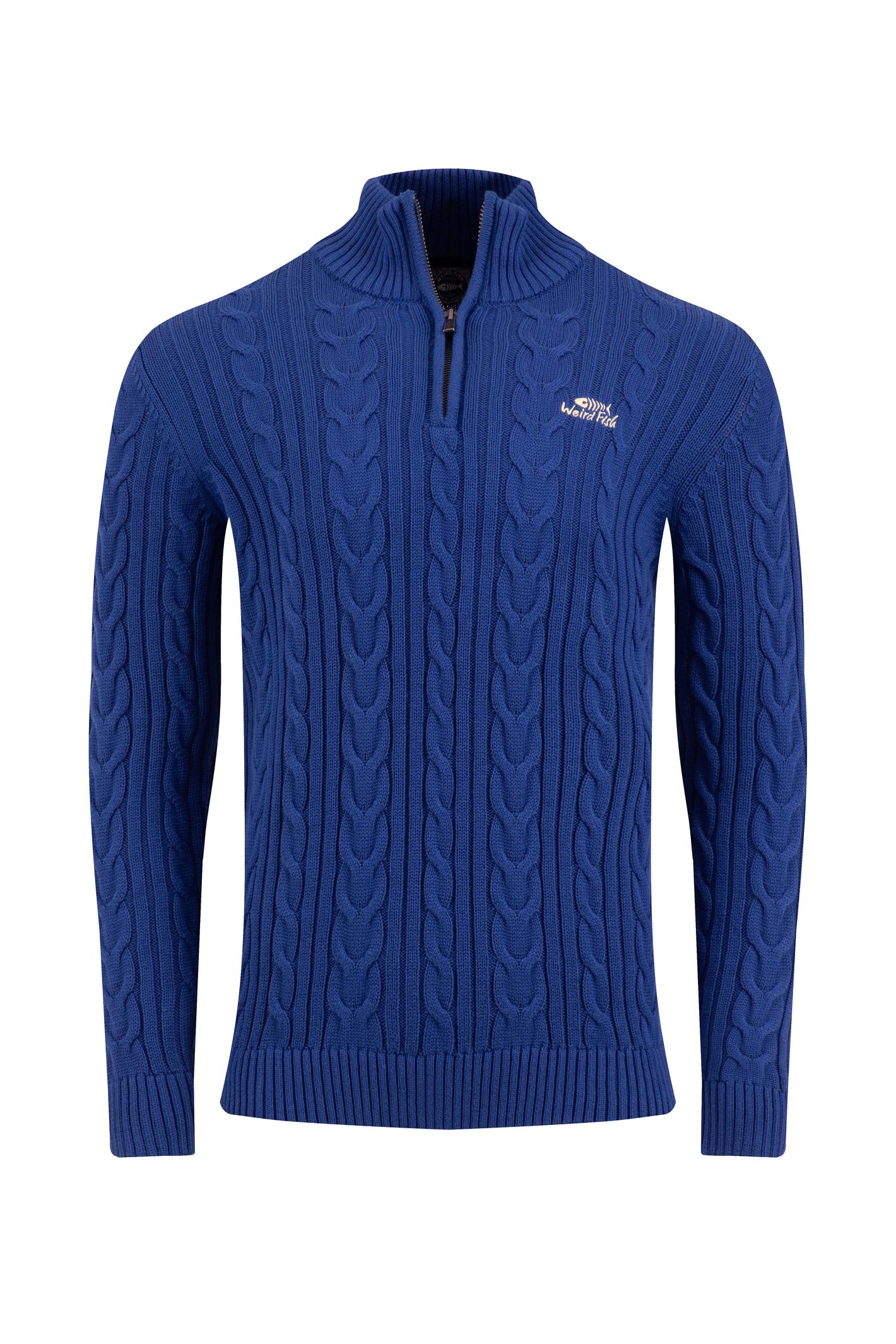 Weird Fish Heath 1/4 Zip Cable Knit Jumper Mazarine Blue Size M
