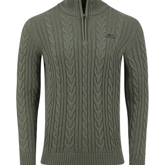 Weird Fish Heath 1/4 Zip Cable Knit Jumper Woodland Sage Size M