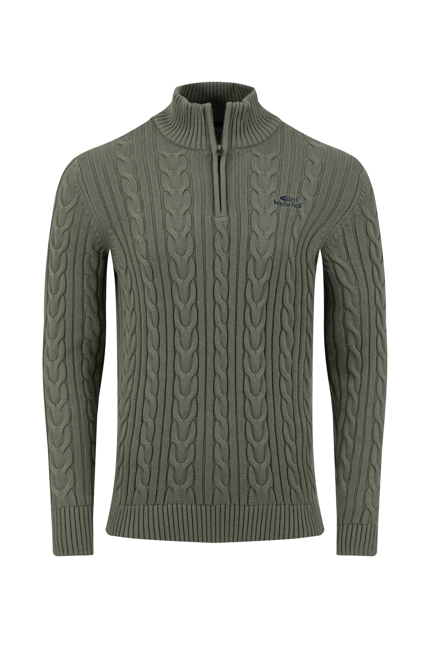 Weird Fish Heath 1/4 Zip Cable Knit Jumper Woodland Sage Size M
