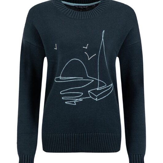Weird Fish Lauro Embroidered Crew Knit Jumper Navy Size 18