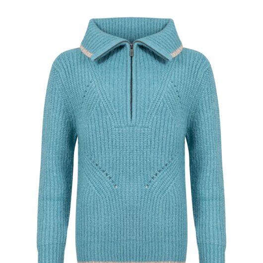 Weird Fish Reza 1/4 Zip Knitted Jumper Smoked Blue Size 12