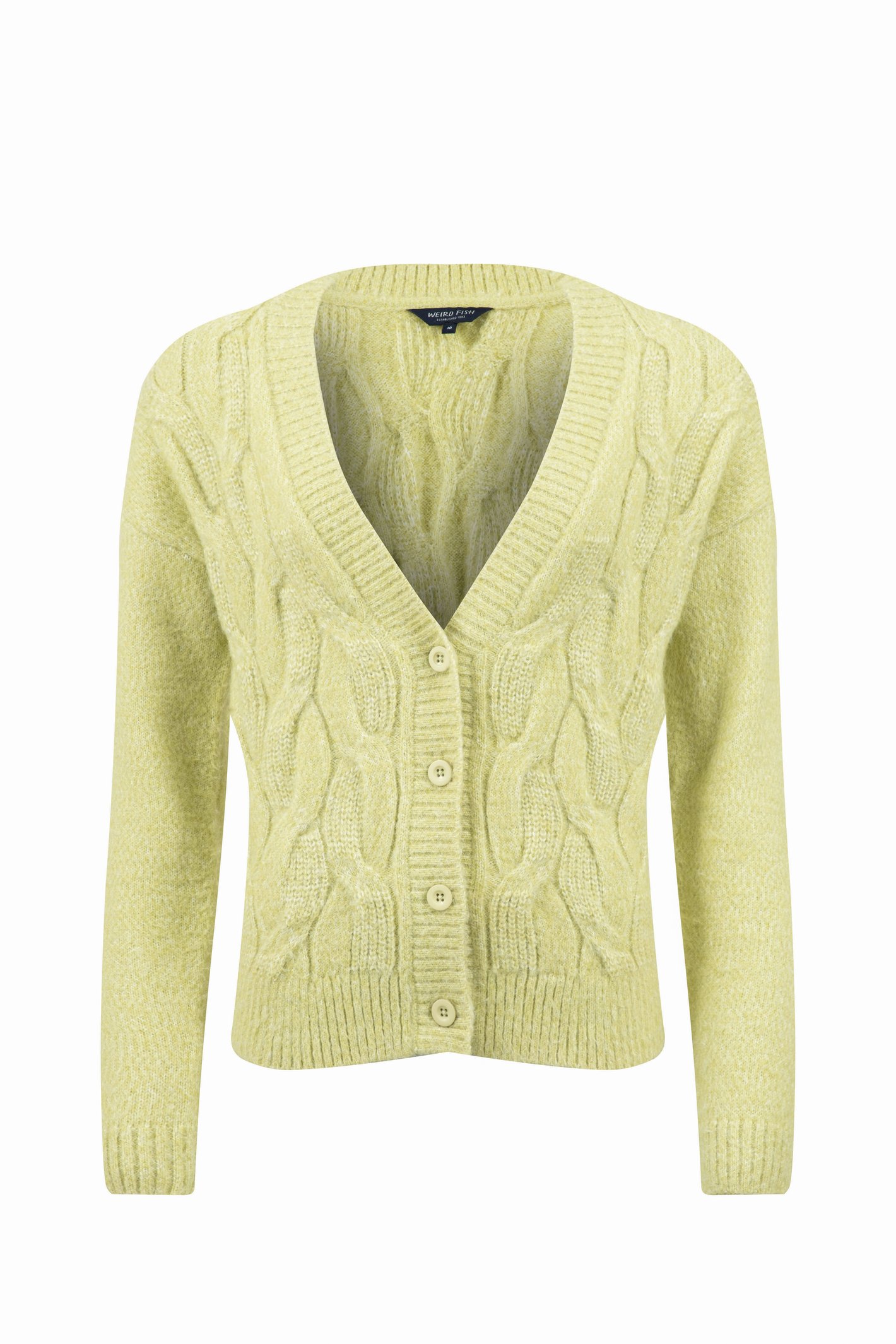 Weird Fish Rhona Super Soft Cable Knit Cardigan Celery Size 12