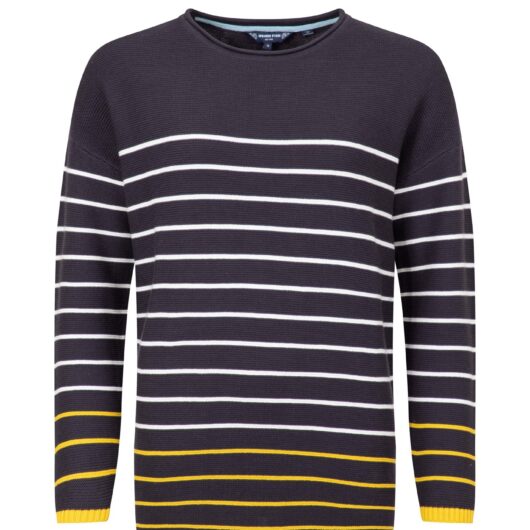 Weird Fish Sutton Striped Knitted Crew Jumper Dark Navy Size 12