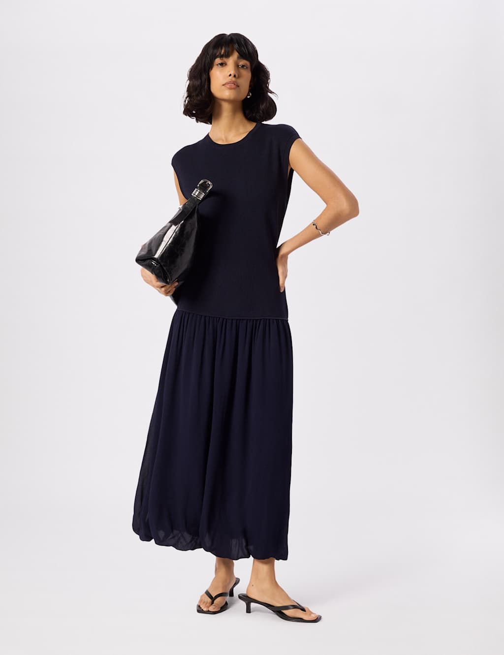 Whistles Textured Midi Knitted Dress Navy