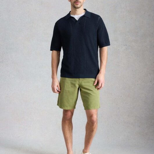 White Stuff Cotton Rich Knitted Polo Shirt Navy