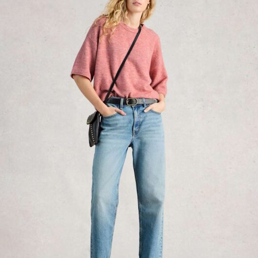White Stuff Crew Neck Oversized Knitted Top Pink