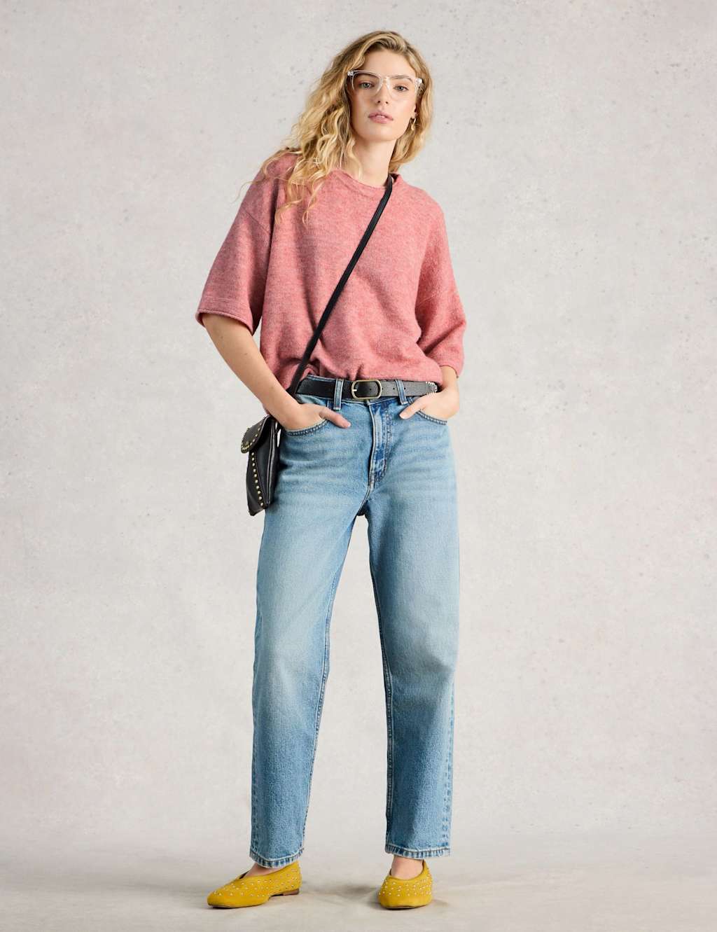 White Stuff Crew Neck Oversized Knitted Top Pink