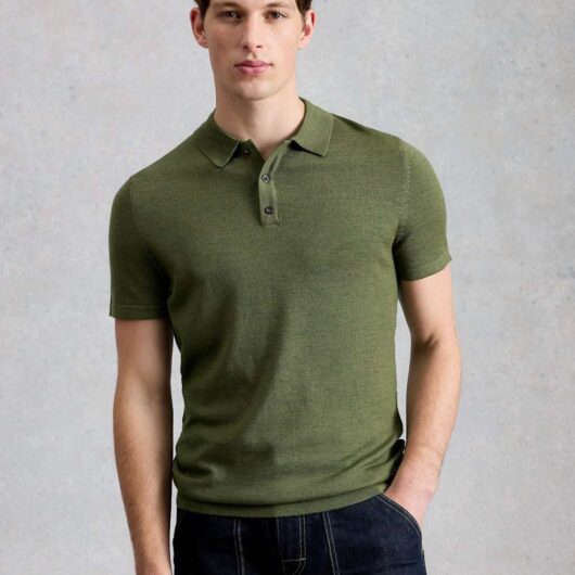 White Stuff Pure Merino Wool Knitted Polo Shirt Green