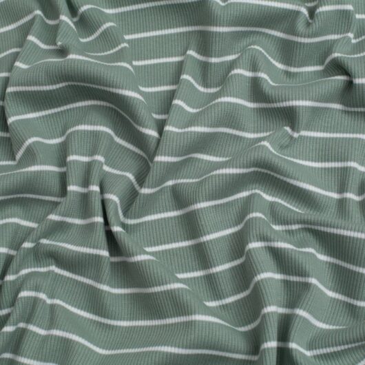Yarn Dyed Heavy Cotton Rib Stretch Knit Fabric Dusky Green