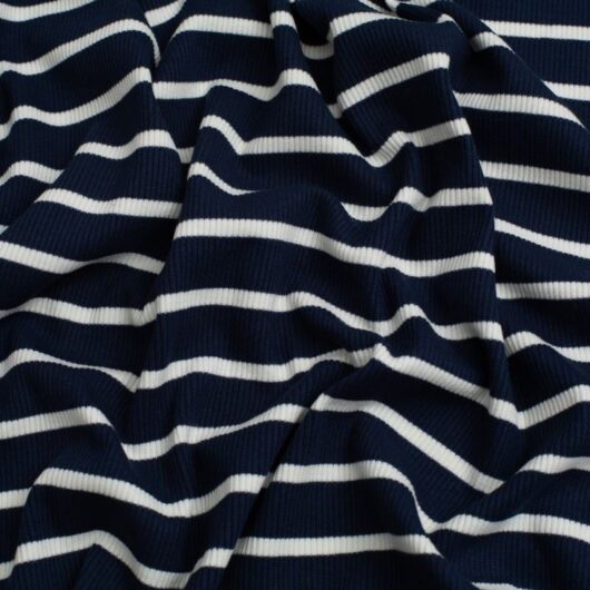 Yarn Dyed Heavy Cotton Rib Stretch Knit Fabric Midnight