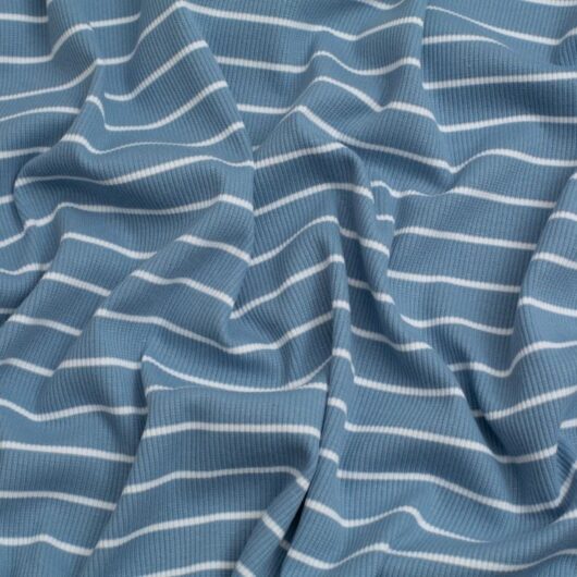 Yarn Dyed Heavy Cotton Rib Stretch Knit Fabric Soft Blue